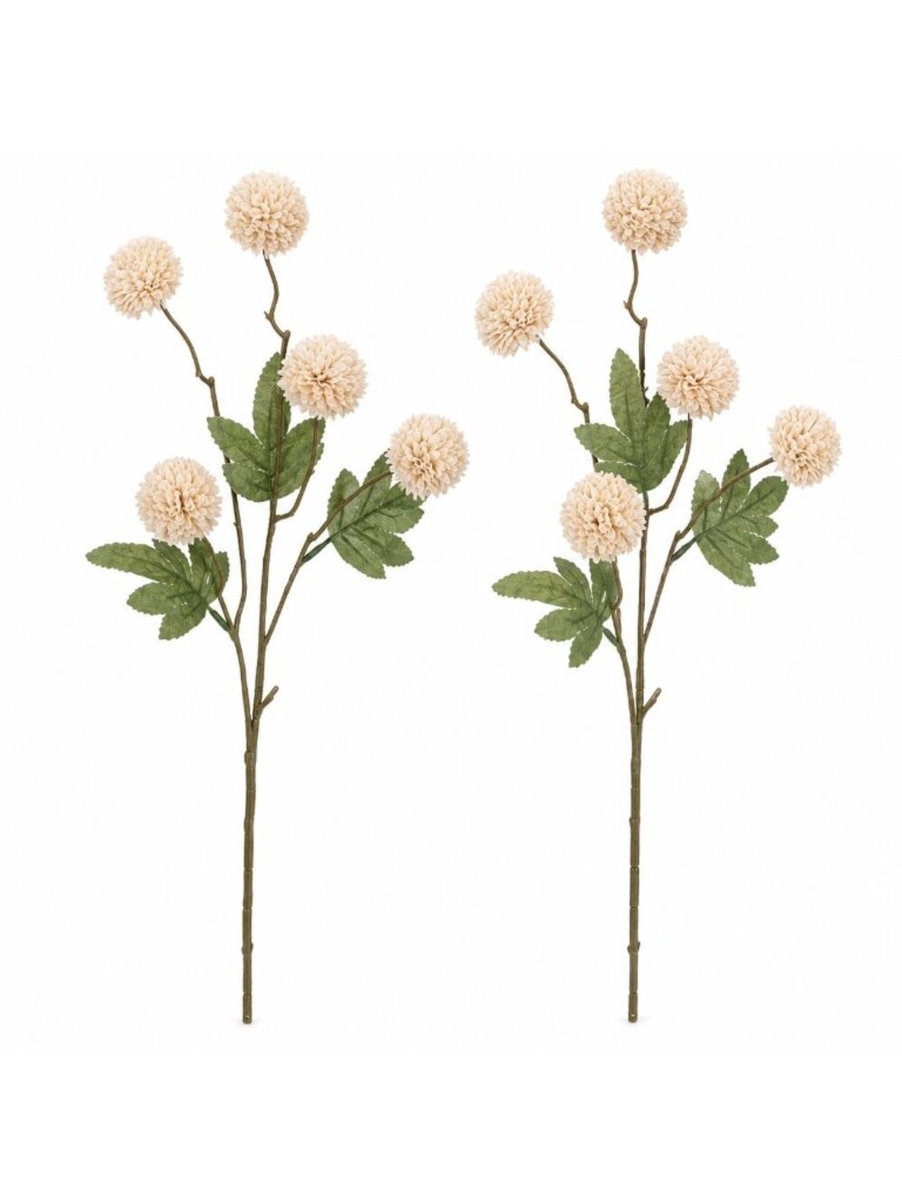 Coconut Milk Pom Flower Stems Set of 2 20 Inch Artificial Silk Mum